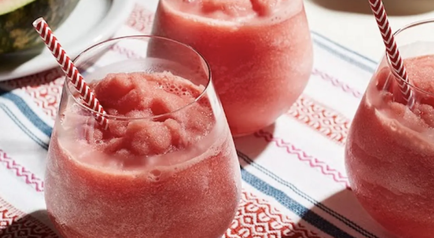 Slushies in glasses with paper straws Slushies in glasses with paper straws