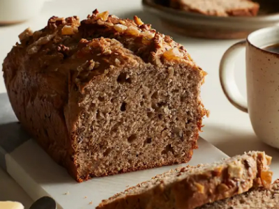 Sliced banana bread loaf