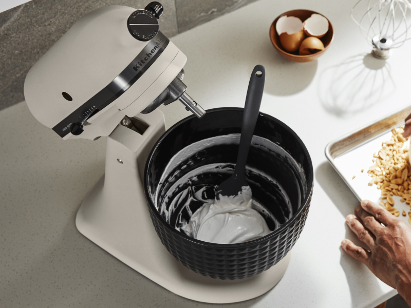 Whipped egg whites in a KitchenAid®  stand mixer mixing bowl. 