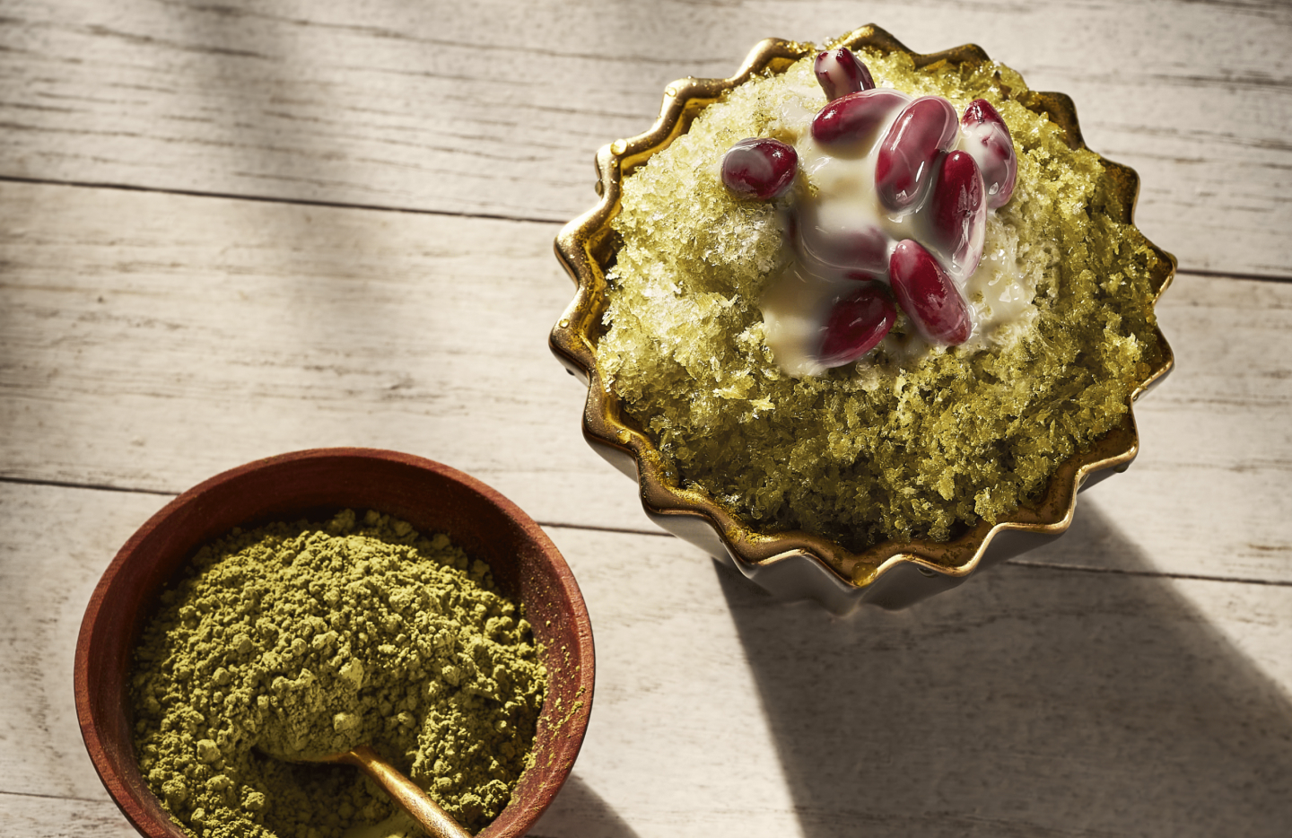 Baobing with red beans and matcha Baobing with red beans and matcha