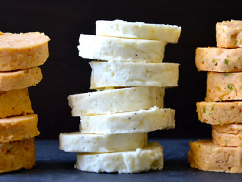 Disks of compound butter stacked on top of each other Disks of compound butter stacked on top of each other