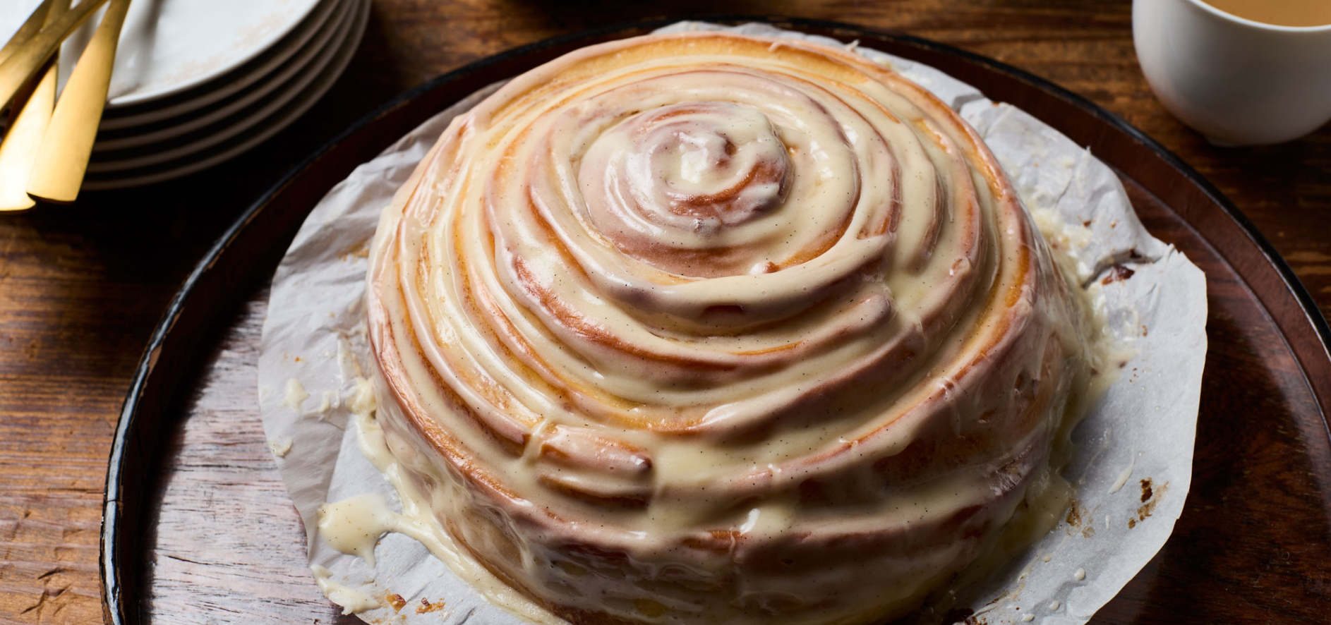 Glazed homemade cinnamon roll bread