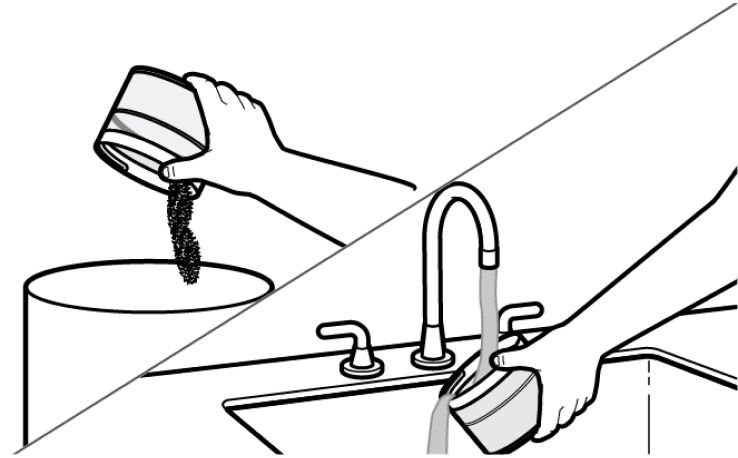 Hand emptying cold brew coffee grounds and washing the filter