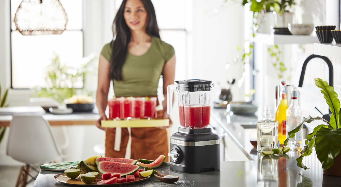 Margaritas in KitchenAid® blender and on serving tray Margaritas in KitchenAid® blender and on serving tray