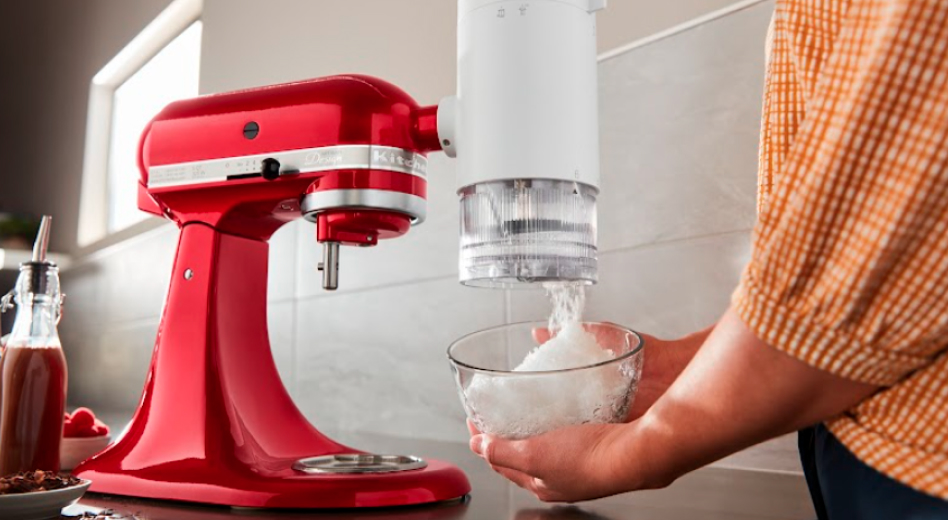 Red KitchenAid® Stand Mixer with Shave Ice Attachment Red KitchenAid® Stand Mixer with Shave Ice Attachment