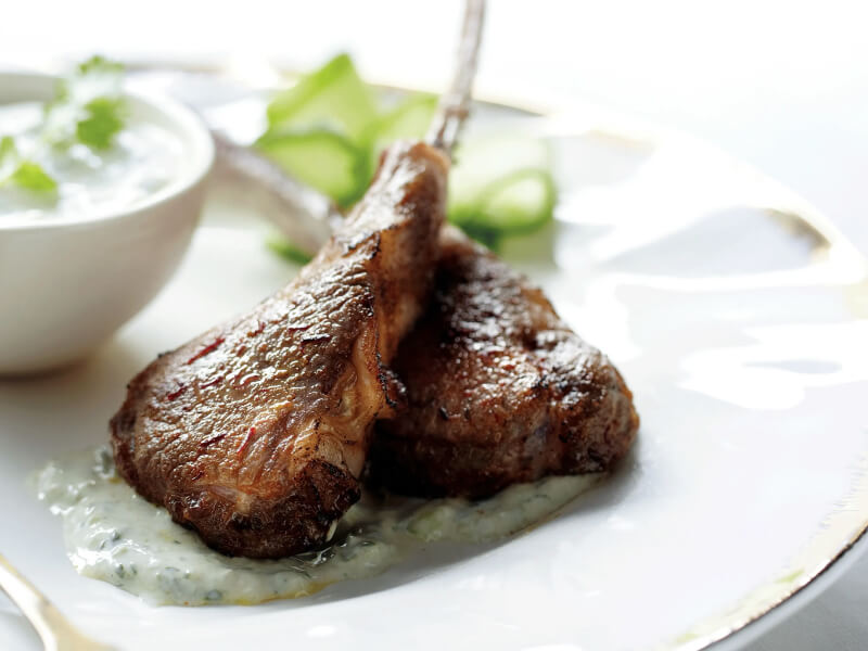 Grilled meat on creamy sauce Grilled meat on creamy sauce