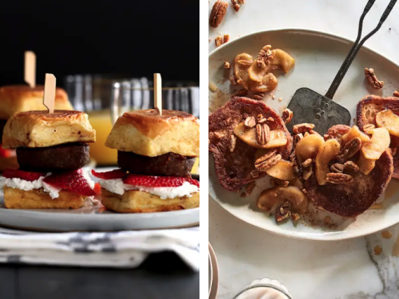 Sweet French toast sliders and french toast topped with chopped nuts Sweet French toast sliders and french toast topped with chopped nuts