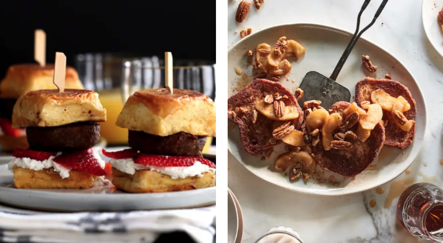 Sweet French toast sliders and french toast topped with chopped nuts Sweet French toast sliders and french toast topped with chopped nuts