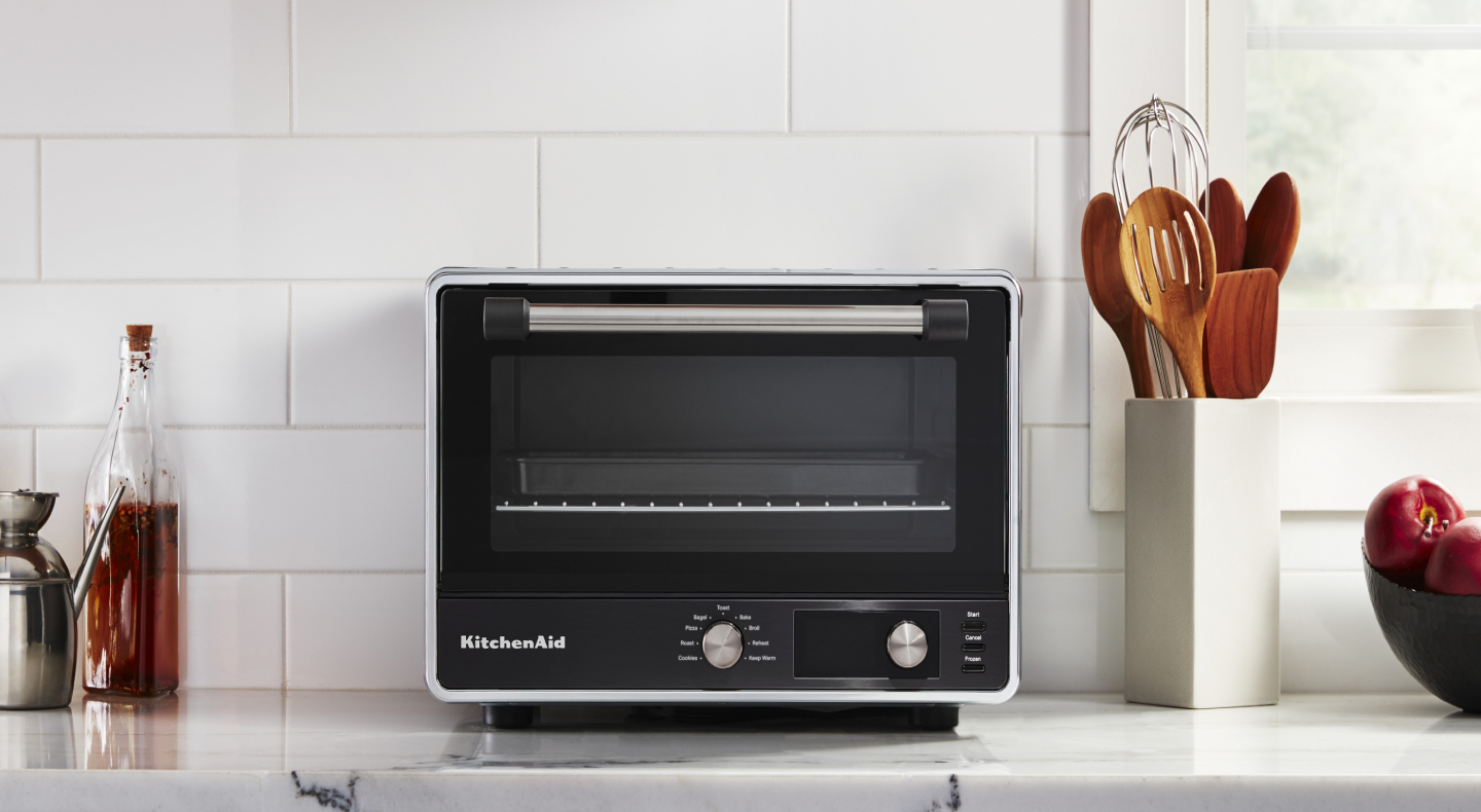 A black KitchenAid® countertop oven A black KitchenAid® countertop oven