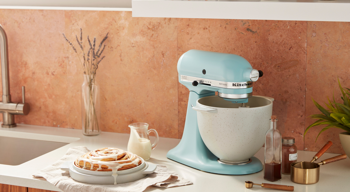 KitchenAid® stand mixer with cinnamon roll bread