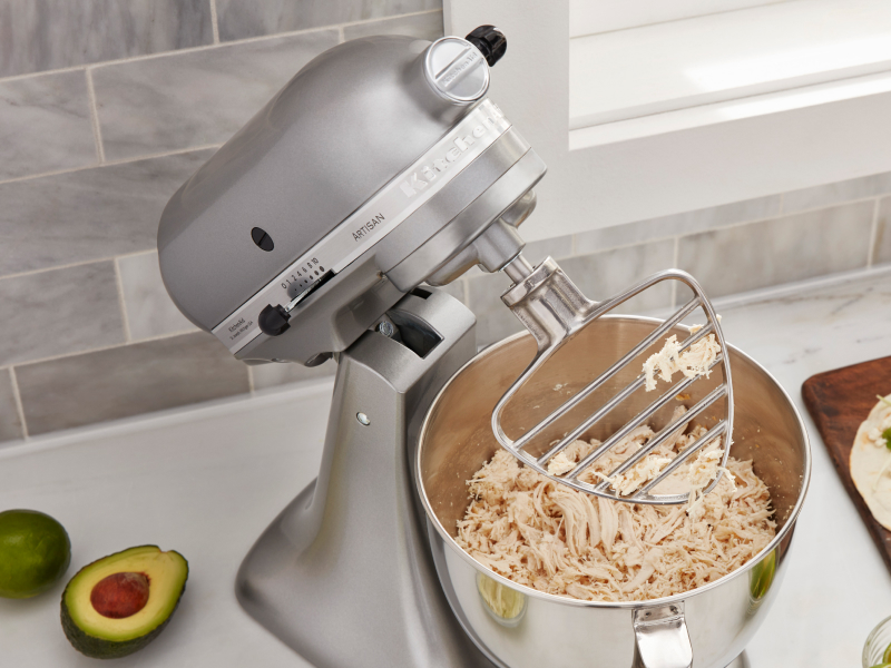 Shredded meat in a stand mixer