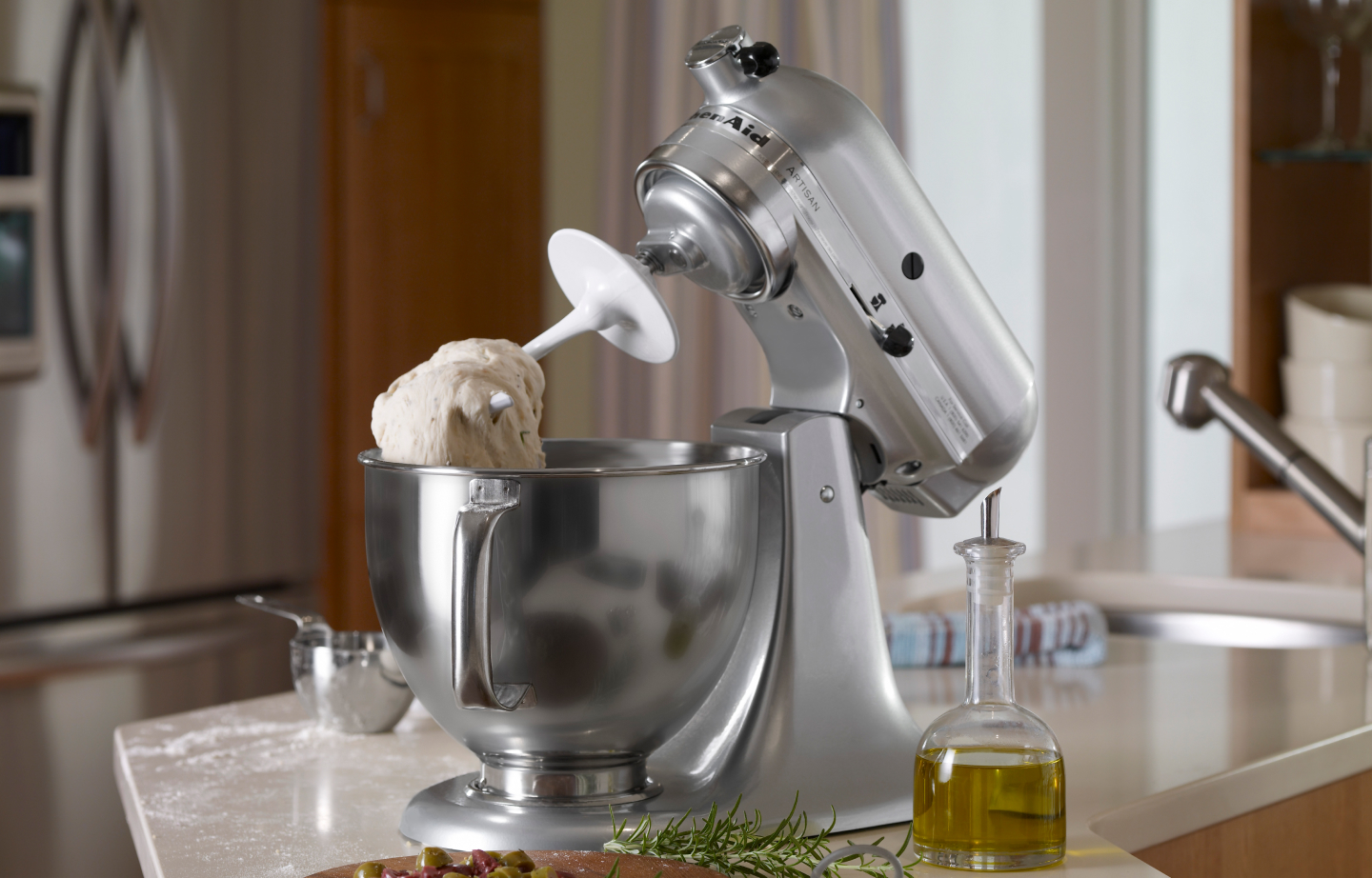 Dough on dough hook in KitchenAid® stand mixer Dough on dough hook in KitchenAid® stand mixer