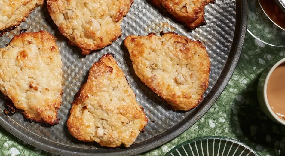 Homemade scones on cookie sheet Homemade scones on cookie sheet