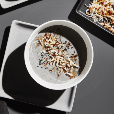 Top view of black sesame soup from Yummly recipe