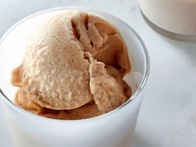 Yummly recipe of Pineapple Coconut Ice Cream on countertop