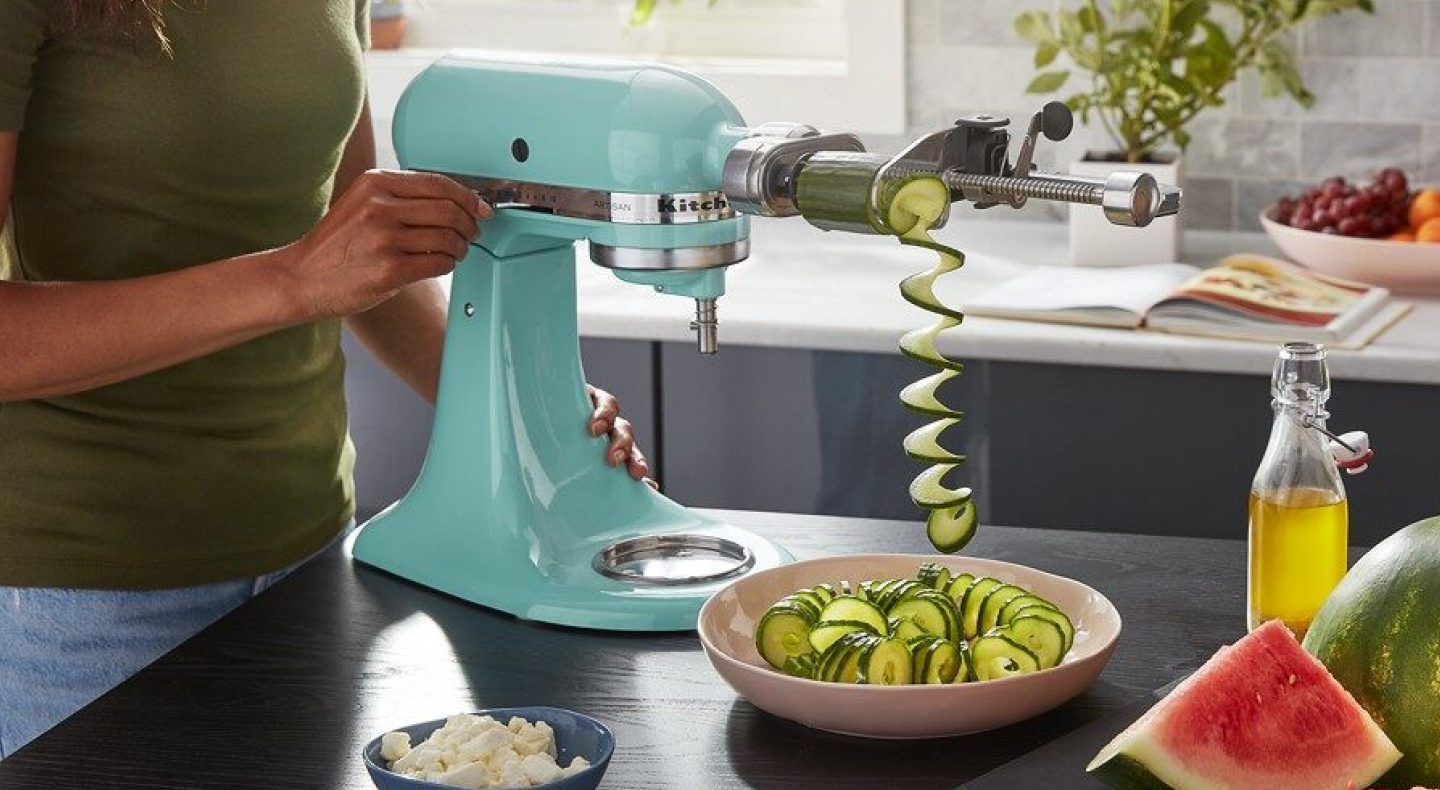 Same as Image Alt Text KitchenAid® Spiralizer Attachment spiralizing zucchini