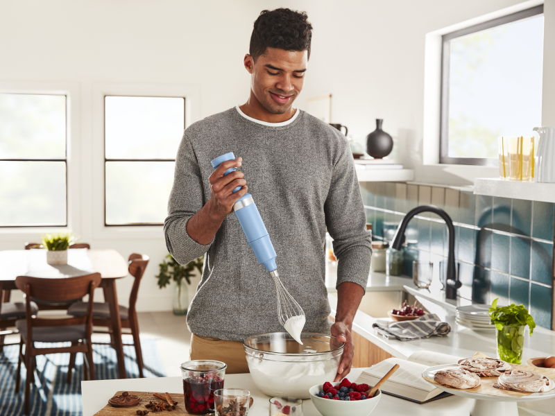 Maker using KitchenAid® immersion blender with wire whisk accessory Maker using KitchenAid® immersion blender with wire whisk accessory