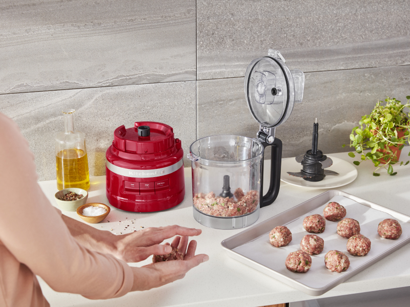 A tray of minced chicken meatballs A tray of minced chicken meatballs