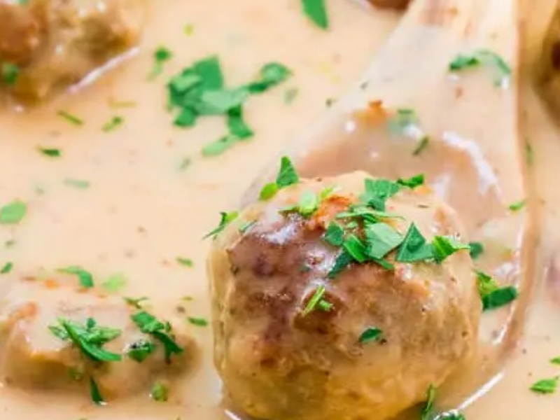 Swedish meatballs topped with fresh herbs Swedish meatballs topped with fresh herbs