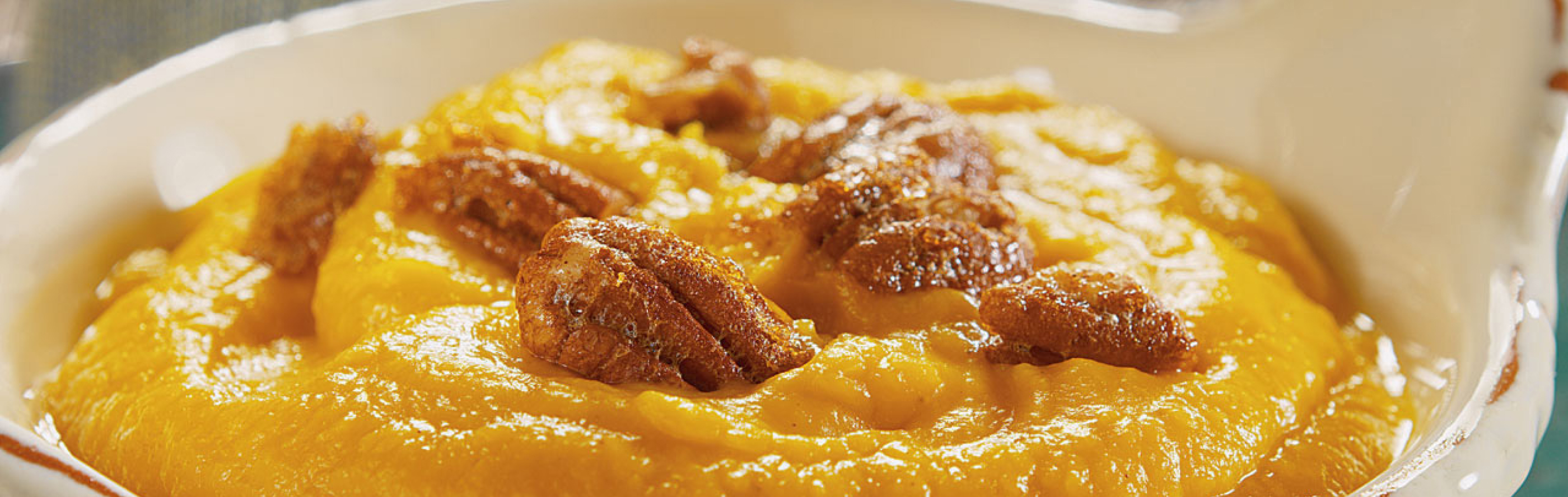 Butternut squash puree topped with candied nuts
