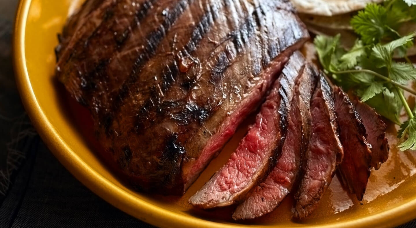 Cooked and sliced steak Cooked and sliced steak