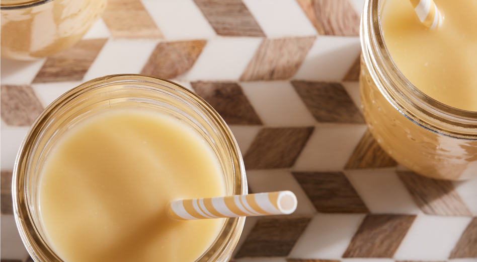 Overhead view of glasses filled with juice  Overhead view of glasses filled with juice