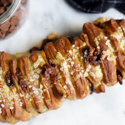 Soft pretzel chocolate chip pull apart bread