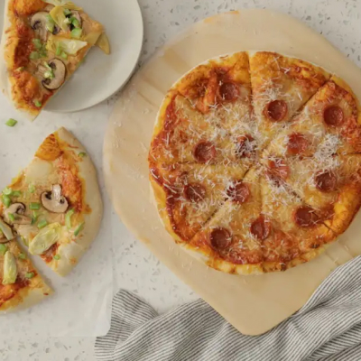 Homemade pepperoni pizza.