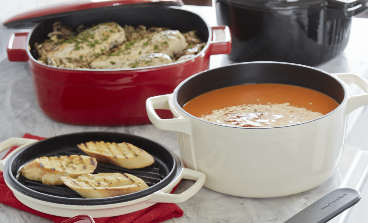 White dutch oven with soup inside White dutch oven with soup inside