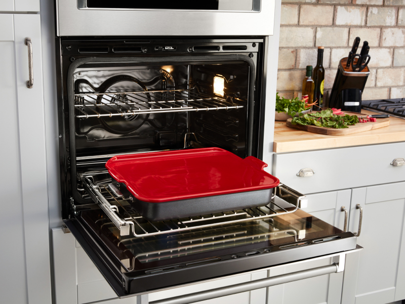 KitchenAid® Smart Oven+ open to reveal Baking Stone Attachment KitchenAid® Smart Oven+ open to reveal Baking Stone Attachment