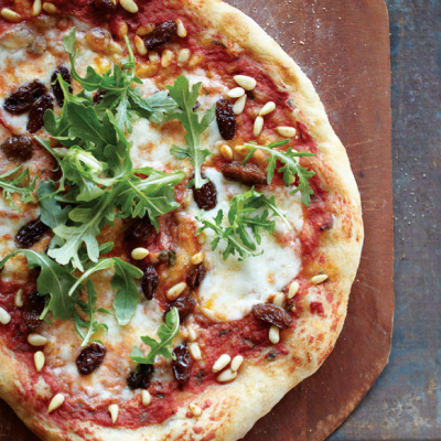 Close-up of baked pizza