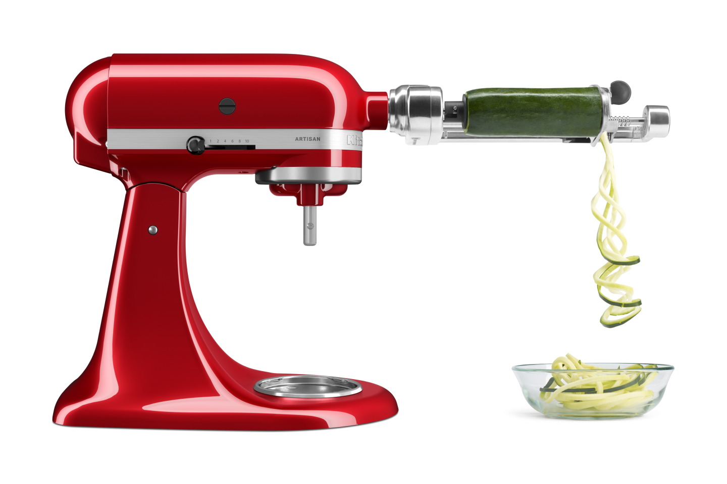 A KitchenAid® Stand Mixer with zucchini spirals. A KitchenAid® Stand Mixer with zucchini spirals.