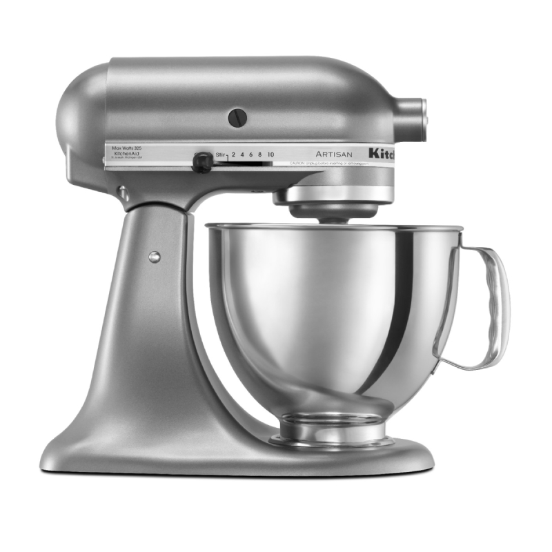 Silver tilt-head stand mixer from KitchenAid brand