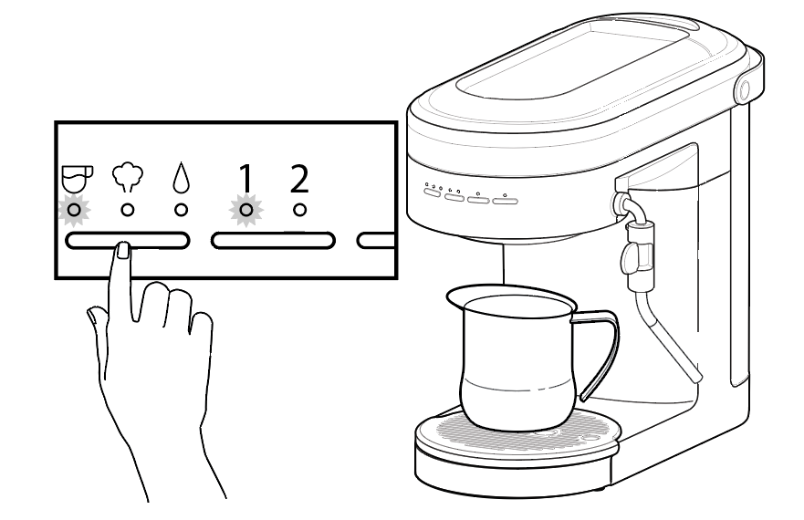 Illustration of hand pressing on button for espresso machine