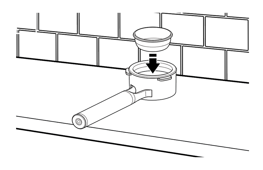 Illustration of basket lowering into a portafilter