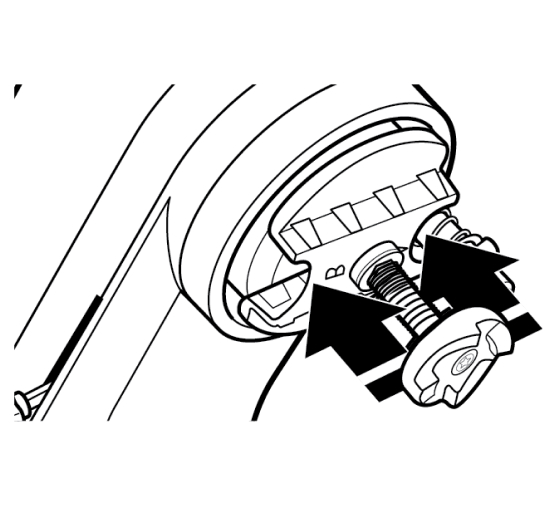 Drive assembly correctly positioned on stand mixer with arrows indicating push