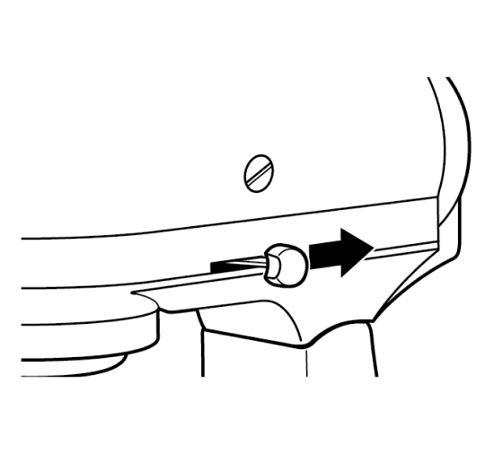 Stand mixer lock lever with arrow showing direction to lock in place