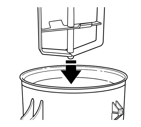 Dasher being lowered into freeze bowl with arrows