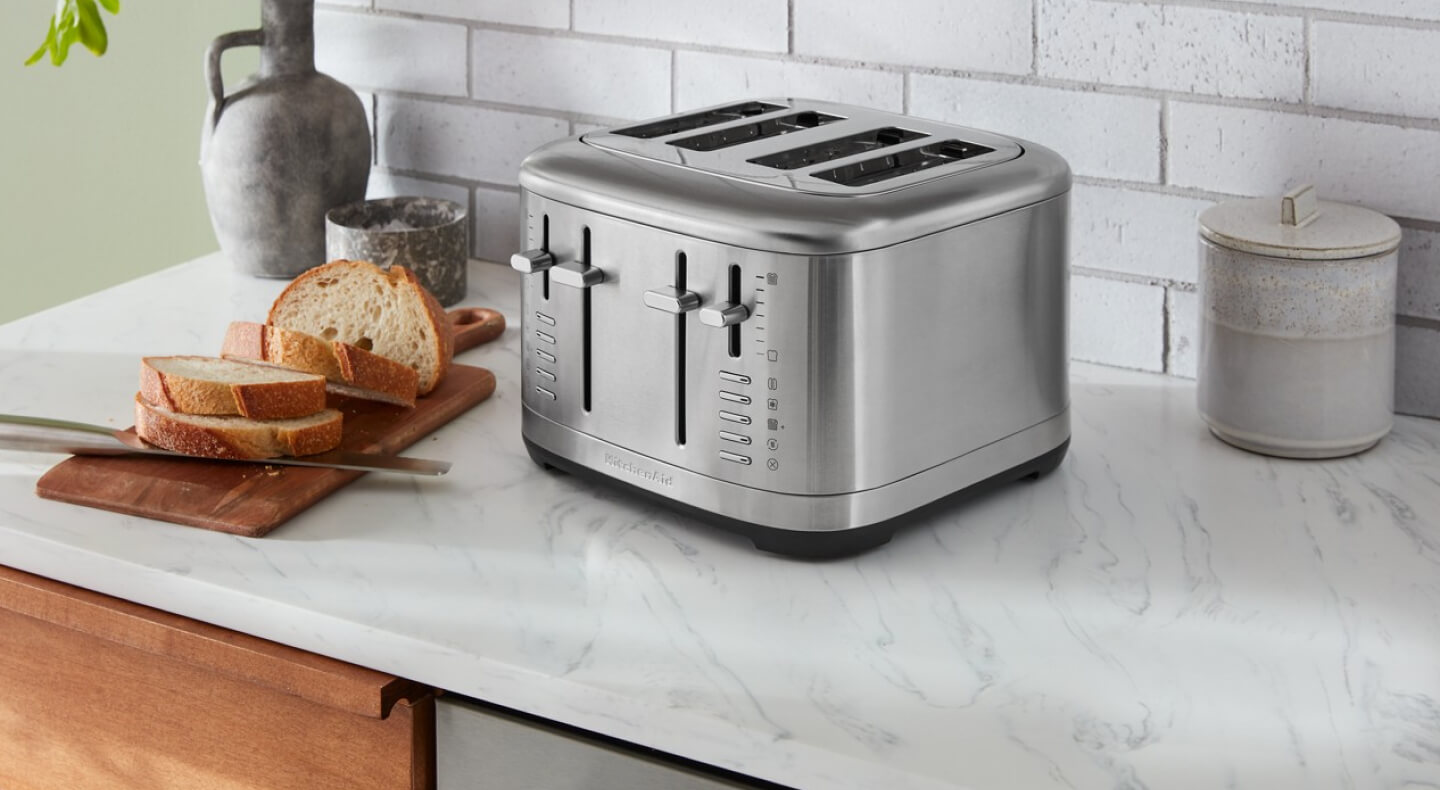 Stainless steel KitchenAid® 4-slice toaster on granite countertop Stainless steel KitchenAid® 4-slice toaster on granite countertop