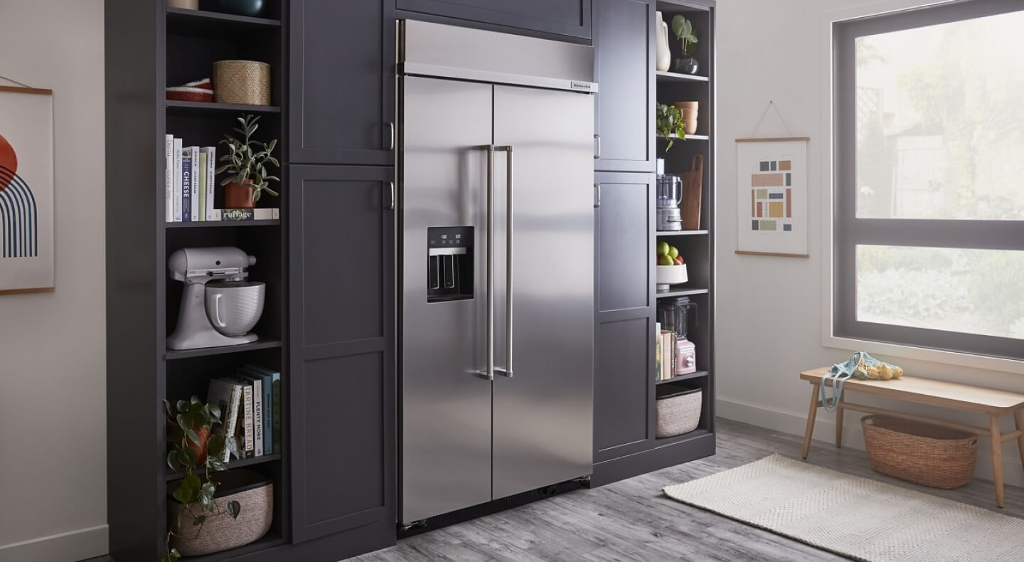 Stainless steel KitchenAid® built-in side-by-side refrigerator