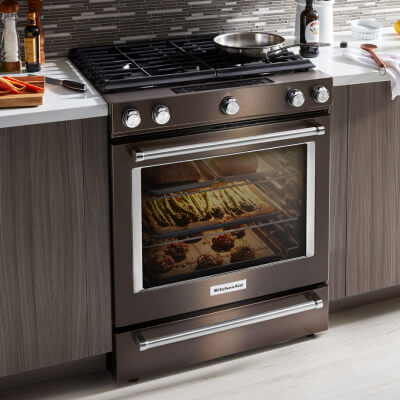 Black stainless KitchenAid® range