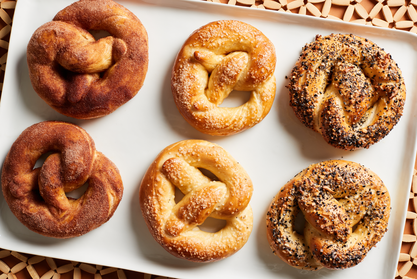 Six assorted soft pretzels Six assorted soft pretzels