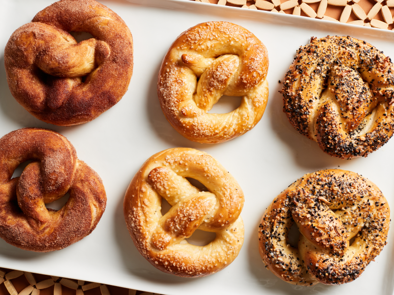 Six assorted soft pretzels Six assorted soft pretzels