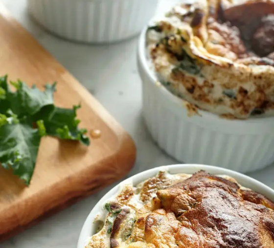 Souffles in white souffle dishes