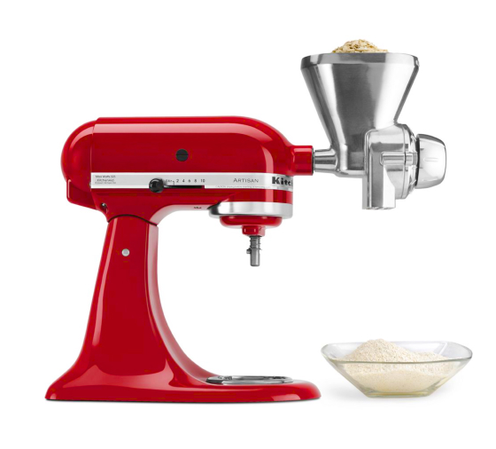 Side view of a KitchenAid® stand mixer with an All Metal Grain Mill