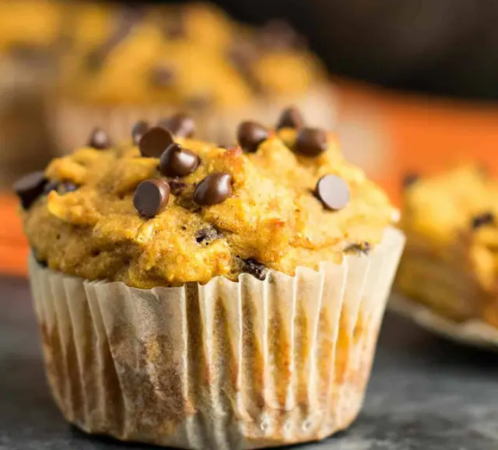 A homemade chocolate chip muffin