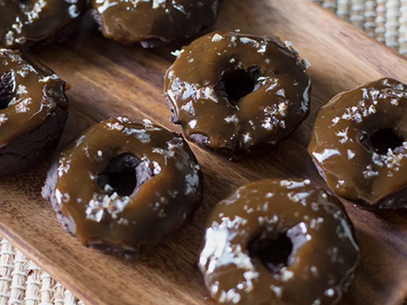 Mini vegan pumpkin-glazed doughnuts