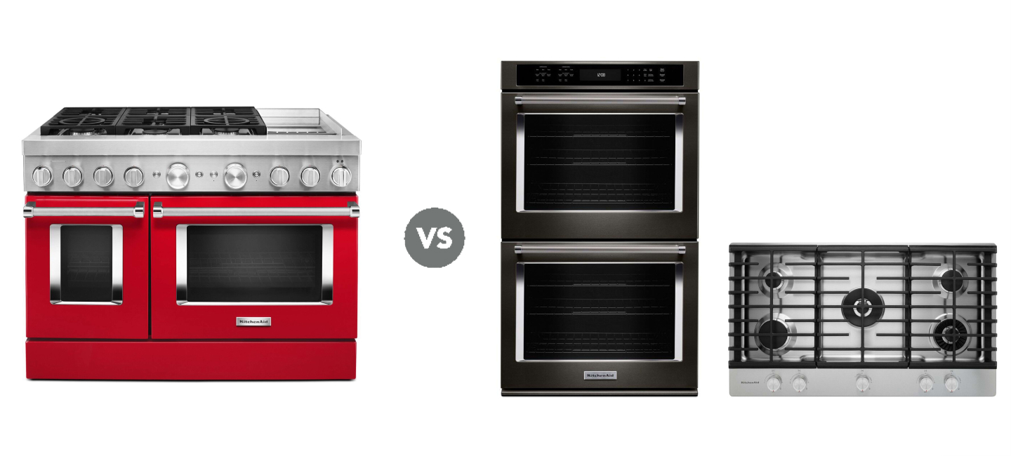 A range vs. oven. vs. cooktop diagram. A range vs. oven. vs. cooktop diagram.