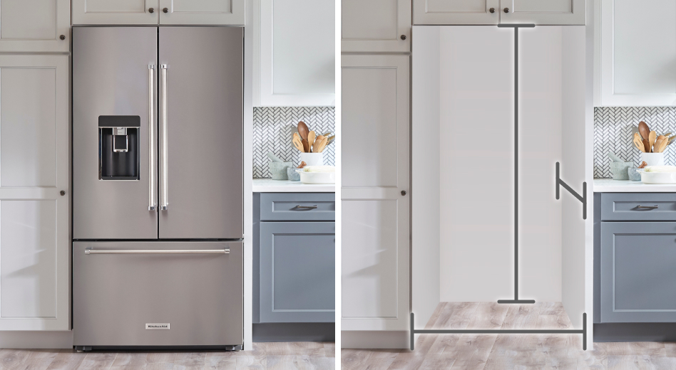 KitchenAid® French Door Refrigerator with measurement lines KitchenAid® French Door Refrigerator with measurement lines