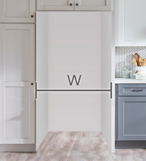 Cabinet opening with width measurement line